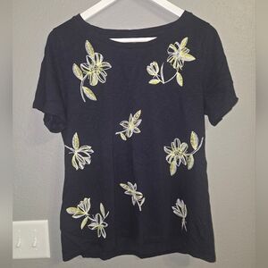 Talbots Dashing Floral Cotton Modal Tee Size Large